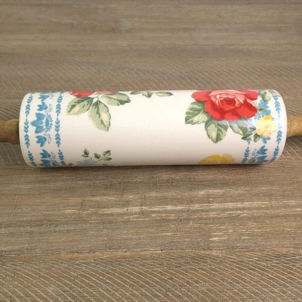 Retired Pioneer Woman Ceramic Rolling Pin Vintage Floral Pattern 2812DMT